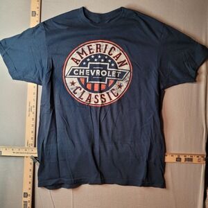 Chevrolet American Classic GM Graphic T-Shirt Navy Blue Mens Large Distressed